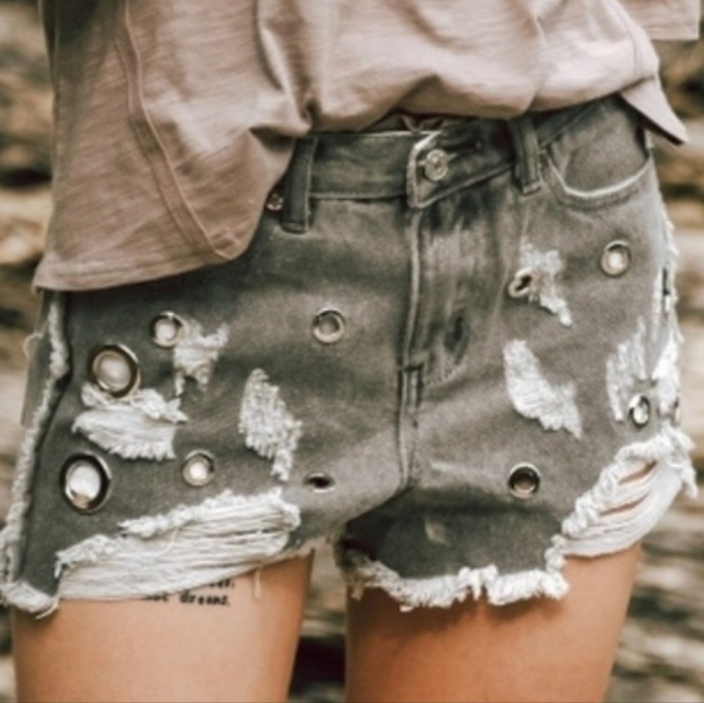 POL Studded Gray Jean Shorts